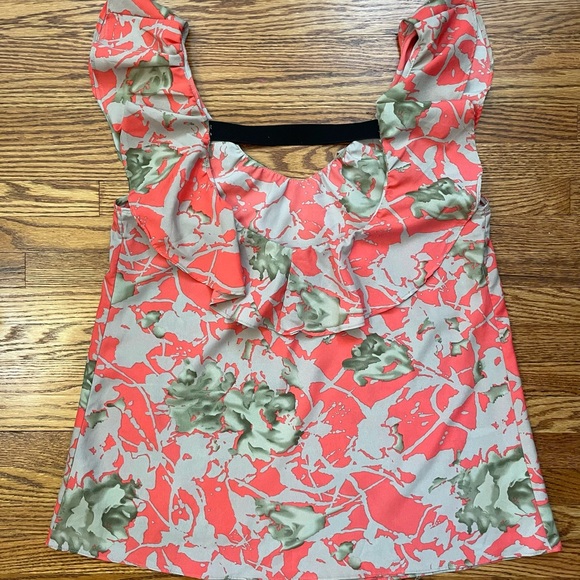 Coral summer top with frill neck - Picture 2 of 2